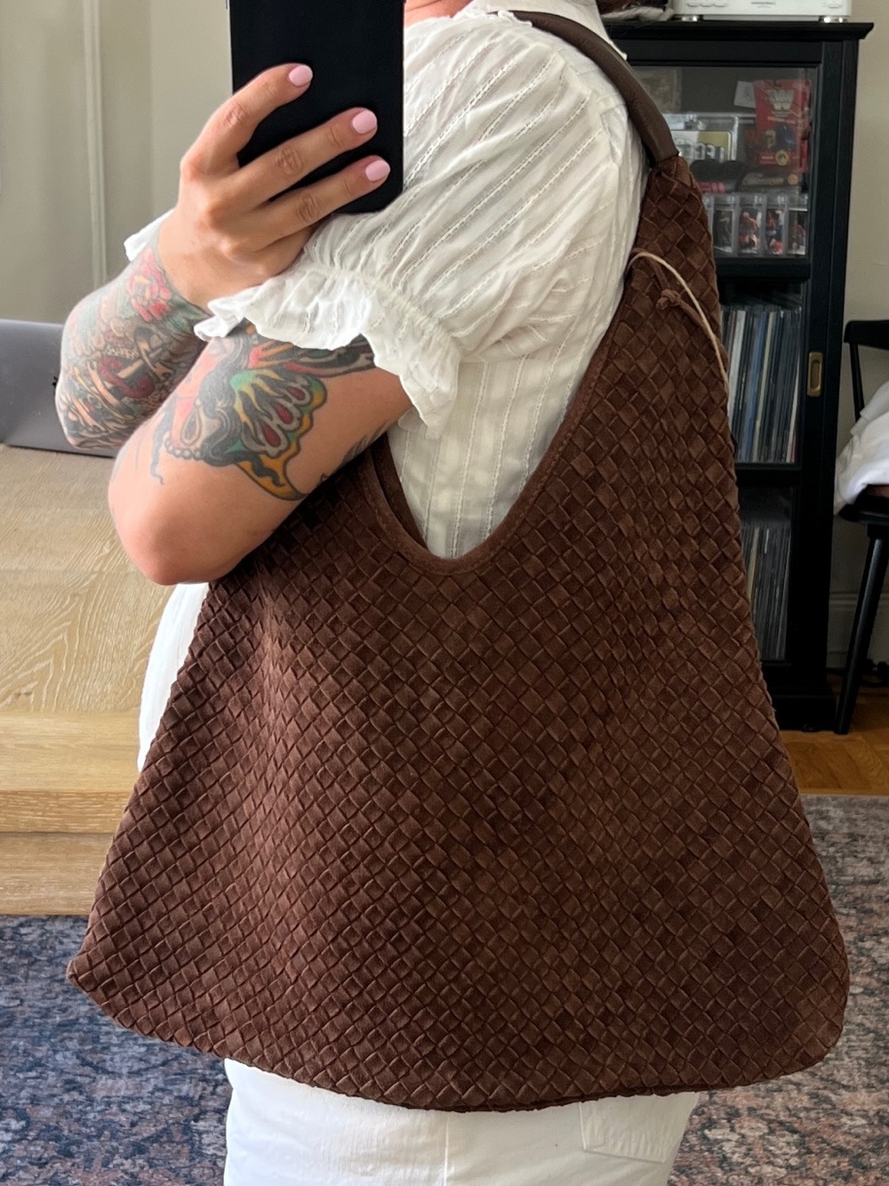 Woven Suede Hobo Shoulder Bag in Brown - Picture 4 of 4